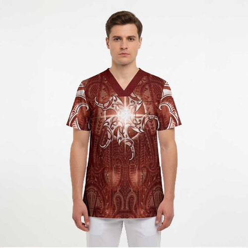 New Zealand Matariki Pohutukawa Scrub Top Maori Moko Red Galaxy
