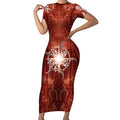 New Zealand Matariki Pohutukawa Short Sleeve Bodycon Dress Maori Moko Red Galaxy