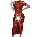 New Zealand Matariki Pohutukawa Short Sleeve Bodycon Dress Maori Moko Red Galaxy