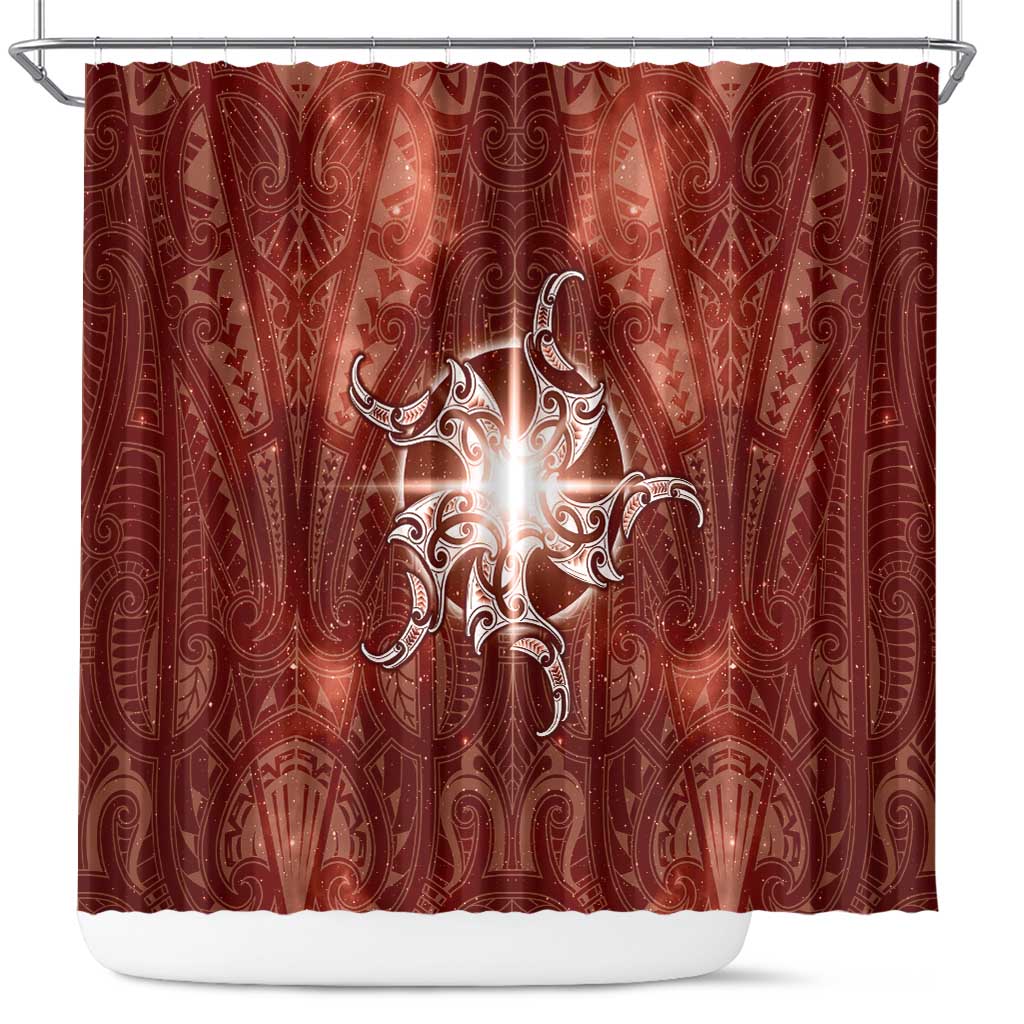 New Zealand Matariki Pohutukawa Shower Curtain Maori Moko Red Galaxy