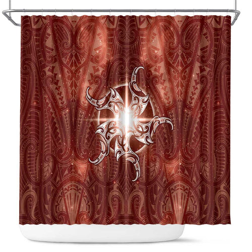 New Zealand Matariki Pohutukawa Shower Curtain Maori Moko Red Galaxy