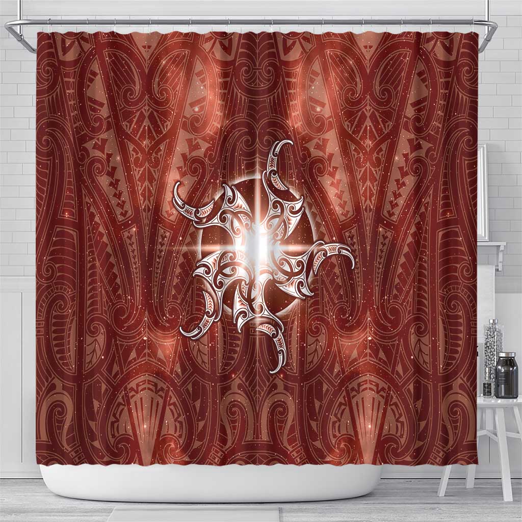 New Zealand Matariki Pohutukawa Shower Curtain Maori Moko Red Galaxy