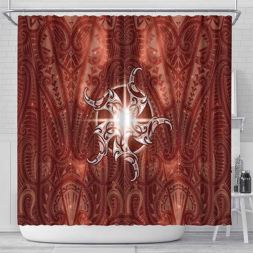 New Zealand Matariki Pohutukawa Shower Curtain Maori Moko Red Galaxy