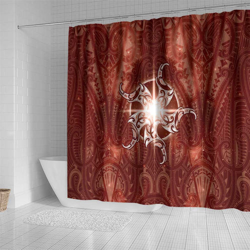 New Zealand Matariki Pohutukawa Shower Curtain Maori Moko Red Galaxy