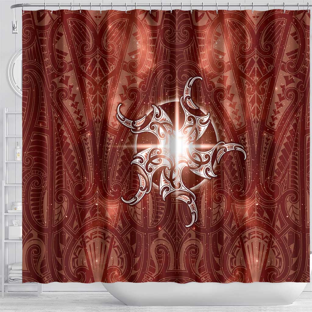 New Zealand Matariki Pohutukawa Shower Curtain Maori Moko Red Galaxy