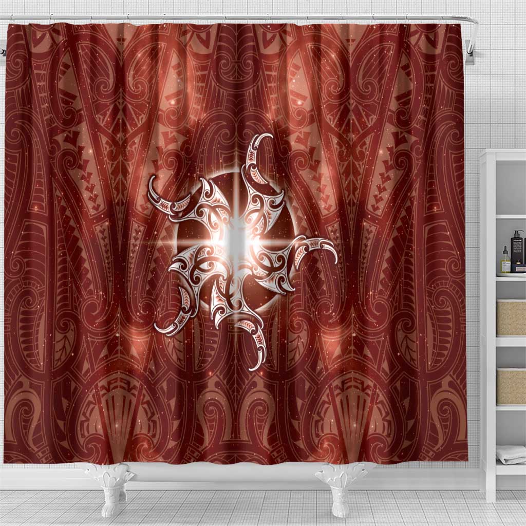 New Zealand Matariki Pohutukawa Shower Curtain Maori Moko Red Galaxy