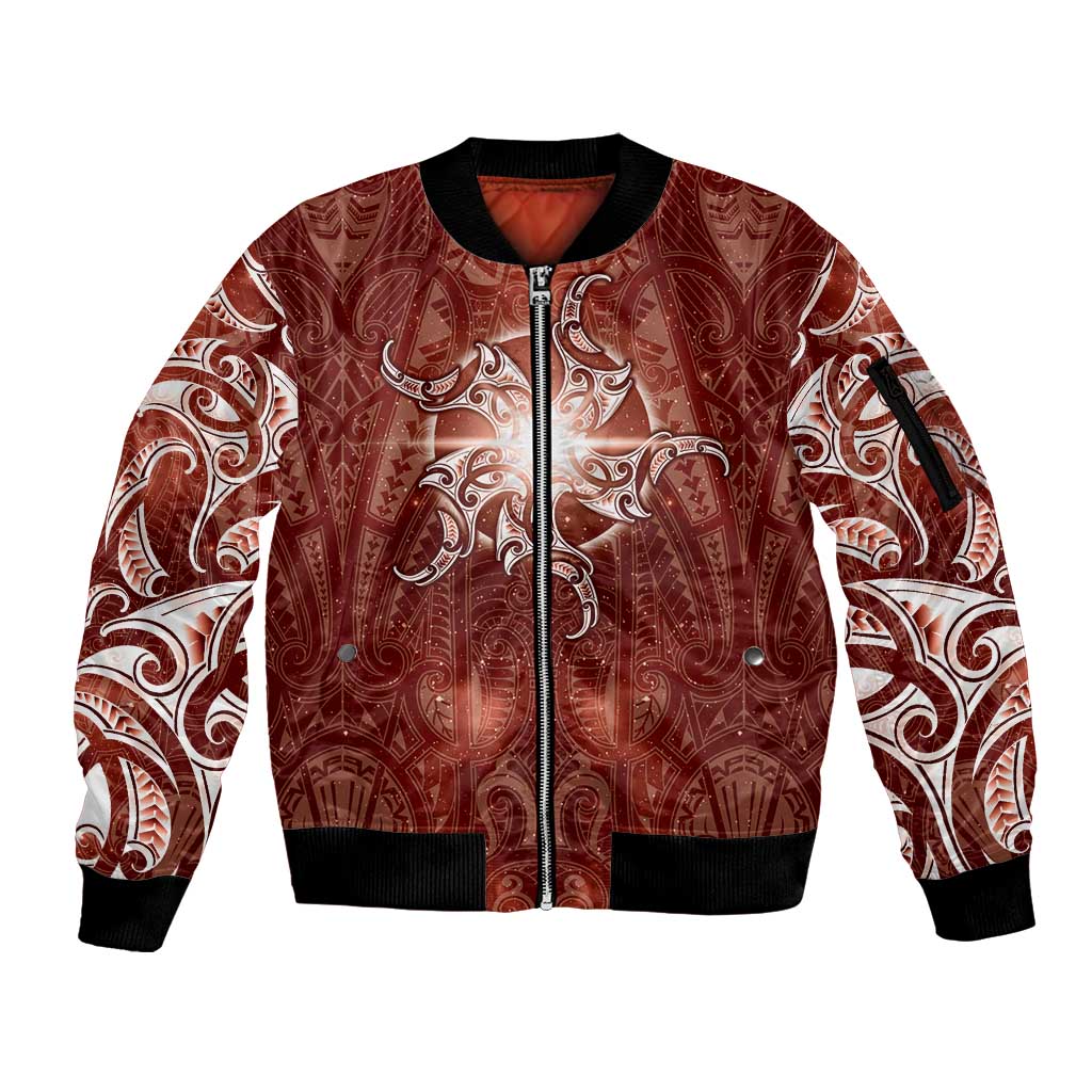 New Zealand Matariki Pohutukawa Sleeve Zip Bomber Jacket Maori Moko Red Galaxy