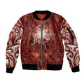 New Zealand Matariki Pohutukawa Sleeve Zip Bomber Jacket Maori Moko Red Galaxy