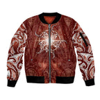 New Zealand Matariki Pohutukawa Sleeve Zip Bomber Jacket Maori Moko Red Galaxy