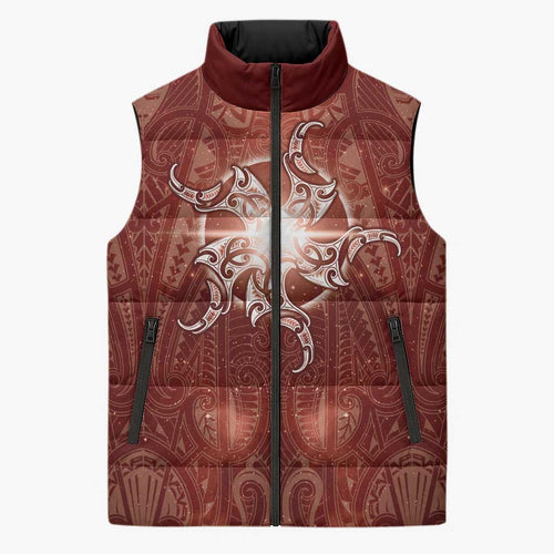 New Zealand Matariki Pohutukawa Sleeveless Puffer Jacket Maori Moko Red Galaxy
