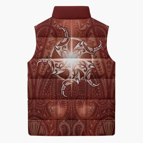 New Zealand Matariki Pohutukawa Sleeveless Puffer Jacket Maori Moko Red Galaxy
