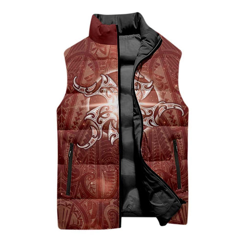 New Zealand Matariki Pohutukawa Sleeveless Puffer Jacket Maori Moko Red Galaxy