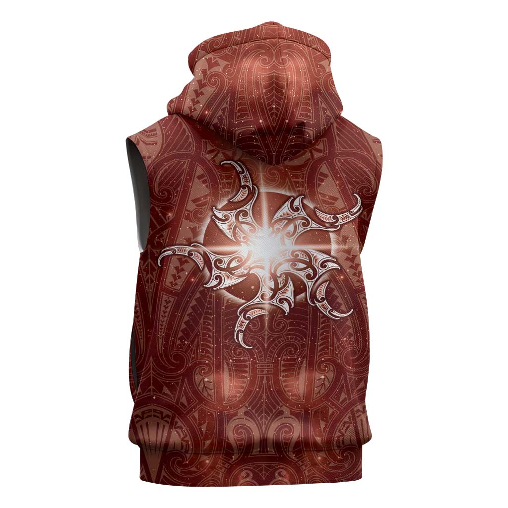 New Zealand Matariki Pohutukawa Sleeveless Zip Hoodie Maori Moko Red Galaxy