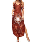 New Zealand Matariki Pohutukawa Summer Maxi Dress Maori Moko Red Galaxy