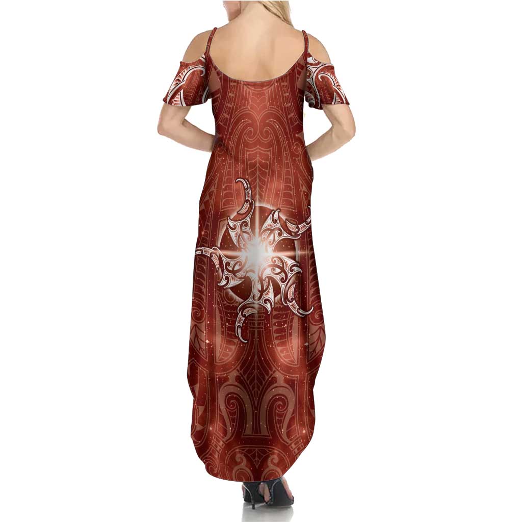 New Zealand Matariki Pohutukawa Summer Maxi Dress Maori Moko Red Galaxy