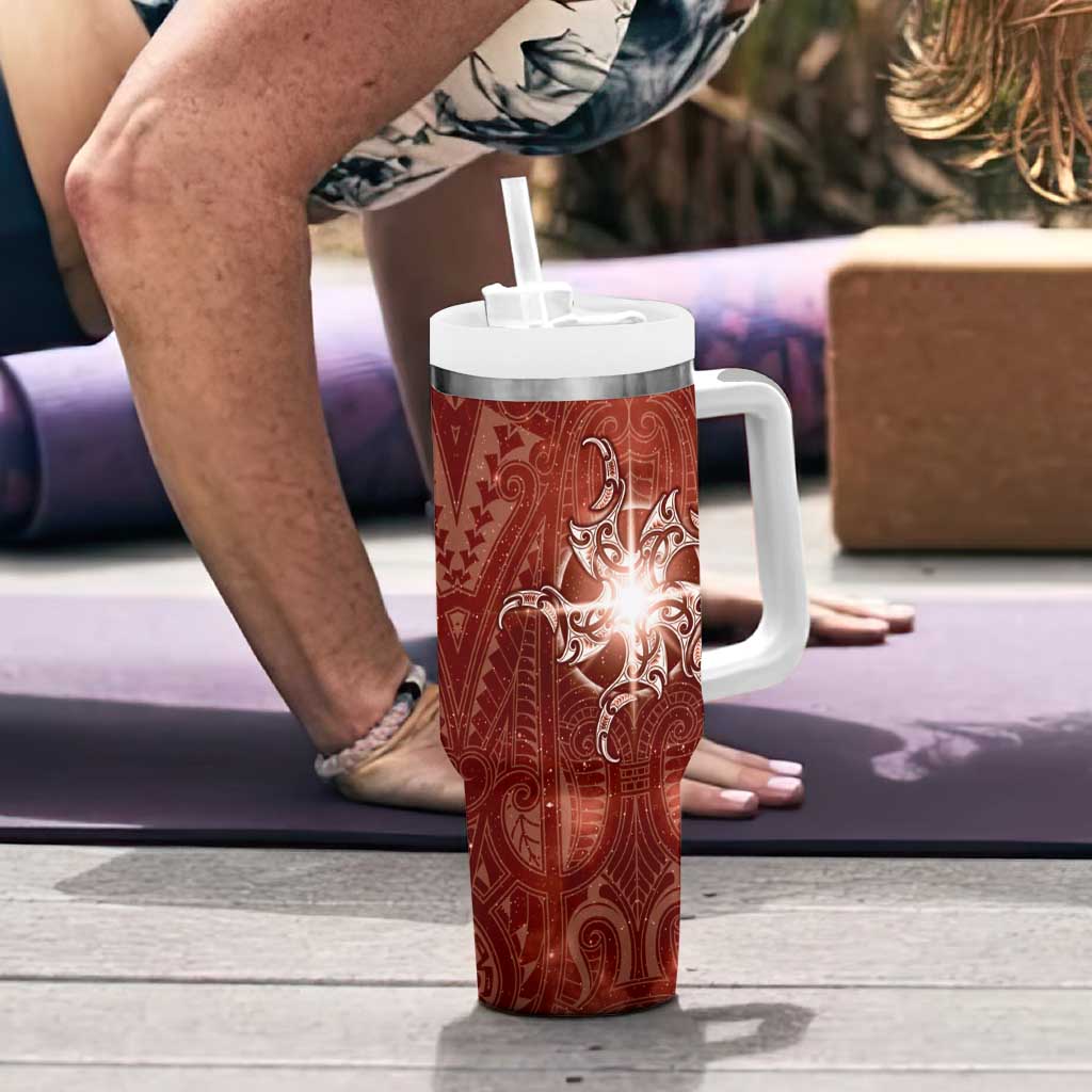 New Zealand Matariki Pohutukawa Tumbler With Handle Maori Moko Red Galaxy