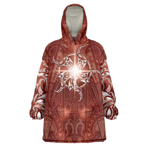 New Zealand Matariki Pohutukawa Wearable Blanket Hoodie Maori Moko Red Galaxy