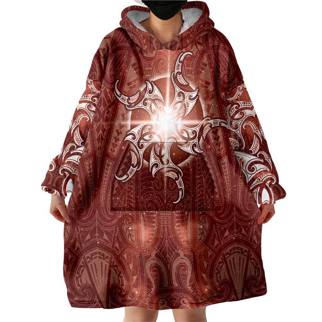 New Zealand Matariki Pohutukawa Wearable Blanket Hoodie Maori Moko Red Galaxy