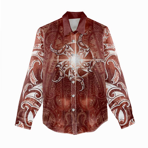 New Zealand Matariki Pohutukawa Women Casual Shirt Maori Moko Red Galaxy