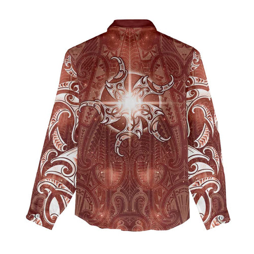 New Zealand Matariki Pohutukawa Women Casual Shirt Maori Moko Red Galaxy