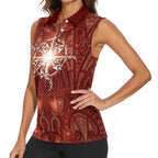 New Zealand Matariki Pohutukawa Women Sleeveless Polo Shirt Maori Moko Red Galaxy