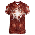 New Zealand Matariki Pohutukawa Women V-Neck T-Shirt Maori Moko Red Galaxy