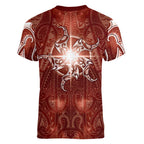 New Zealand Matariki Pohutukawa Women V-Neck T-Shirt Maori Moko Red Galaxy