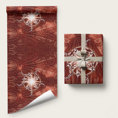 New Zealand Matariki Pohutukawa Wrapping Paper Maori Moko Red Galaxy