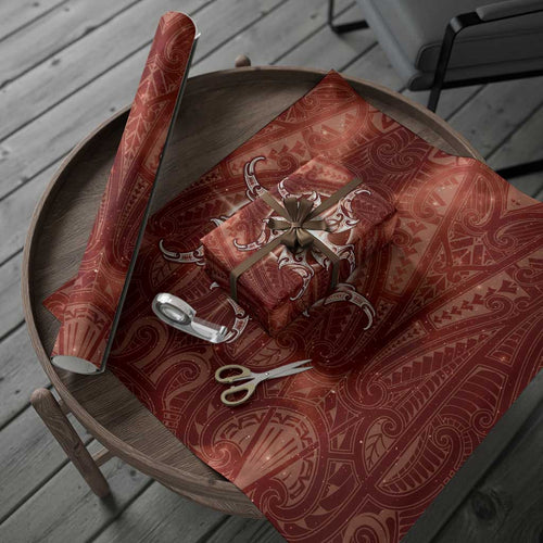 New Zealand Matariki Pohutukawa Wrapping Paper Maori Moko Red Galaxy