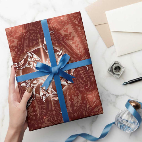 New Zealand Matariki Pohutukawa Wrapping Paper Maori Moko Red Galaxy