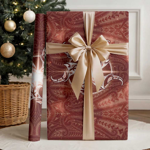 New Zealand Matariki Pohutukawa Wrapping Paper Maori Moko Red Galaxy