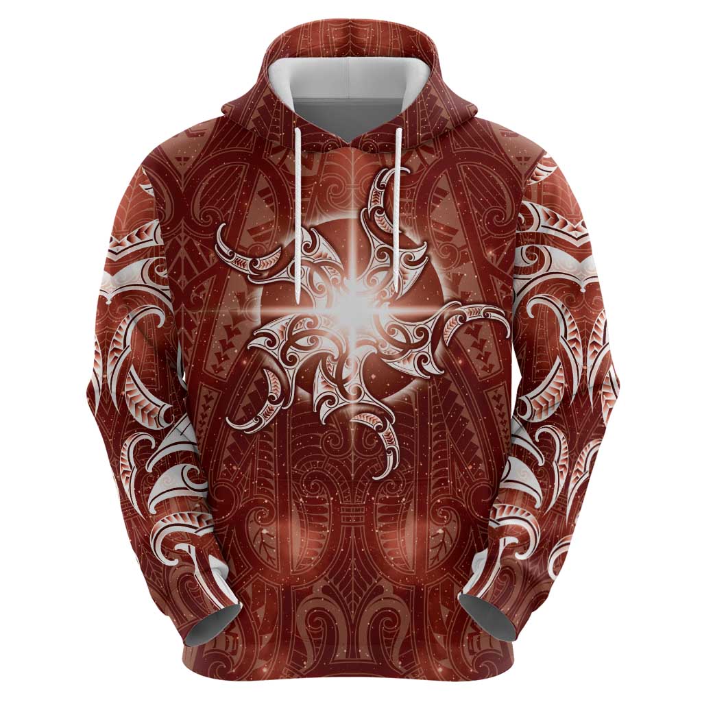 New Zealand Matariki Pohutukawa Zip Hoodie Maori Moko Red Galaxy