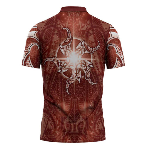 New Zealand Matariki Pohutukawa Zipper Polo Shirt Maori Moko Red Galaxy