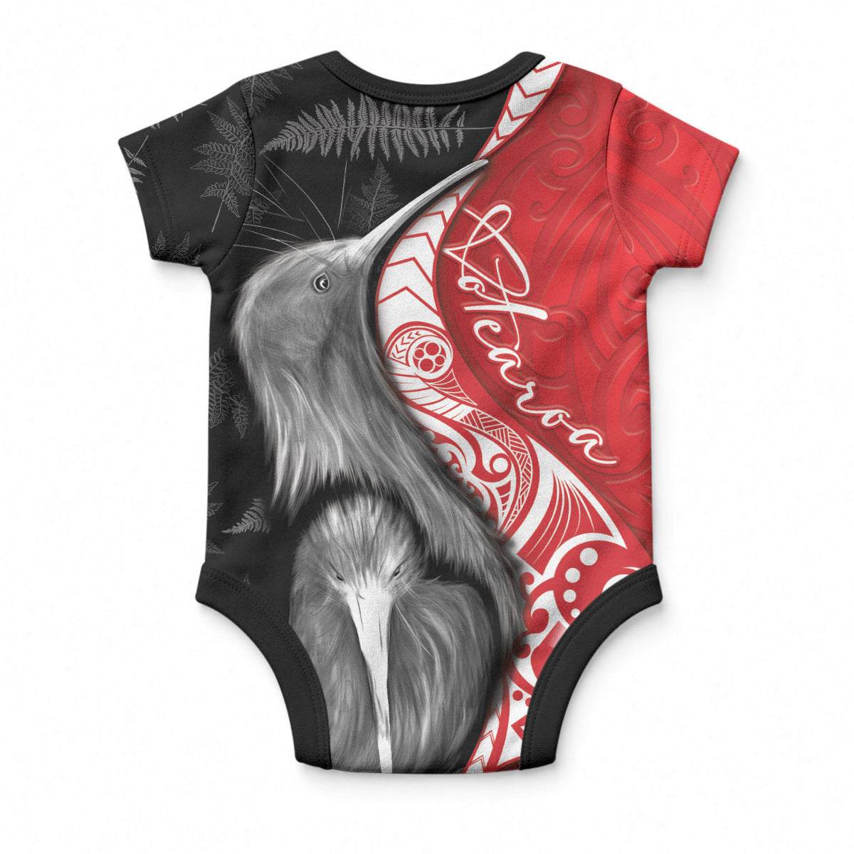 New Zealand Aotearoa Baby Onesie Kiwi Fern Maori Pattern Red Version