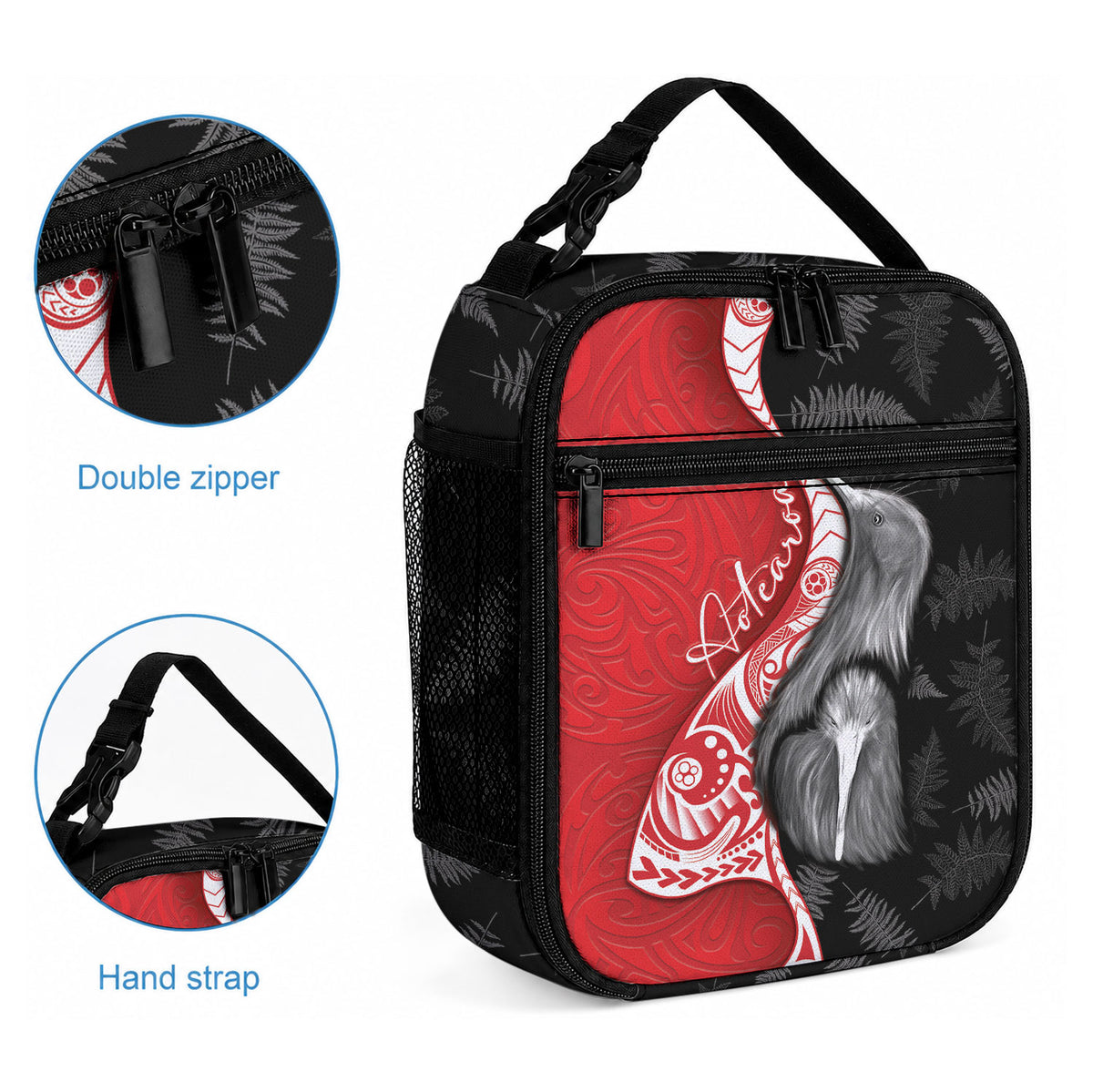 New Zealand Aotearoa Lunch Bag Kiwi Fern Maori Pattern Red Version