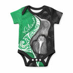 New Zealand Aotearoa Baby Onesie Kiwi Fern Maori Pattern Green Version