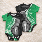 New Zealand Aotearoa Baby Onesie Kiwi Fern Maori Pattern Green Version