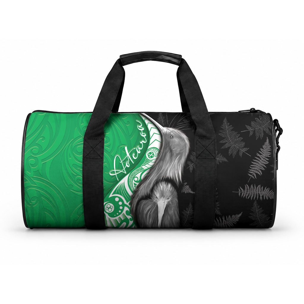 New Zealand Aotearoa Duffle Bag Kiwi Fern Maori Pattern Green Version