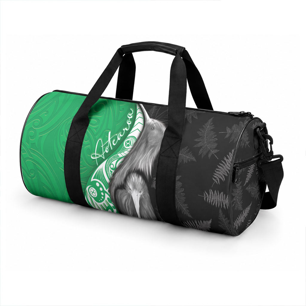 New Zealand Aotearoa Duffle Bag Kiwi Fern Maori Pattern Green Version