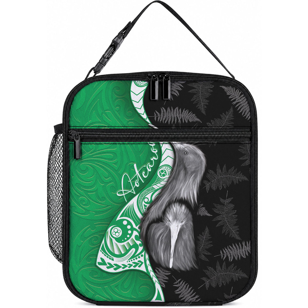 New Zealand Aotearoa Lunch Bag Kiwi Fern Maori Pattern Green Version