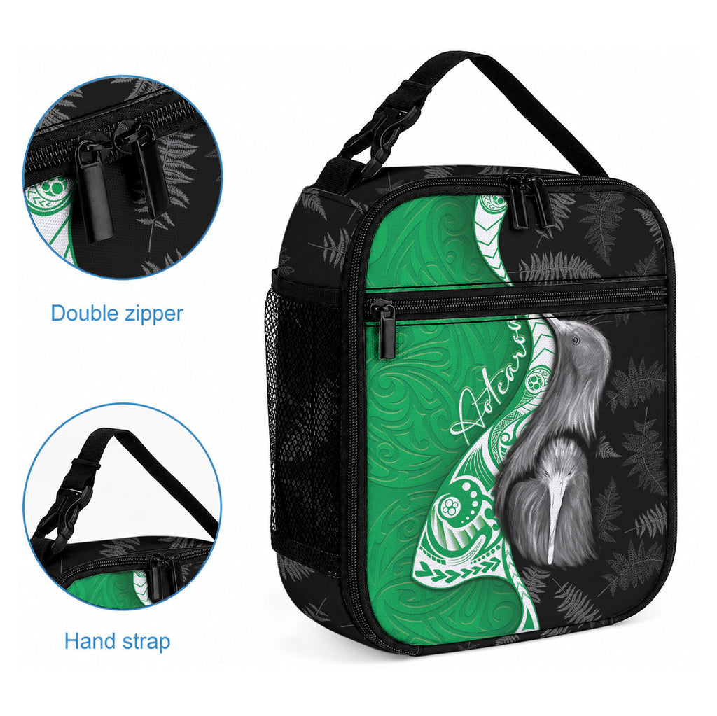 New Zealand Aotearoa Lunch Bag Kiwi Fern Maori Pattern Green Version