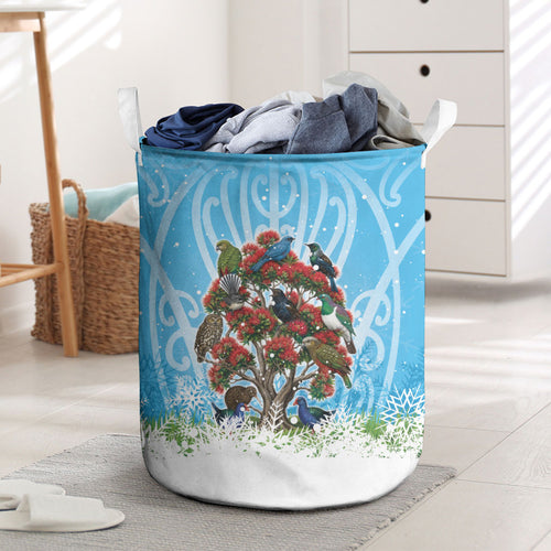 New Zealand Birds Christmas Laundry Basket Pohutukawa Xmas Tree