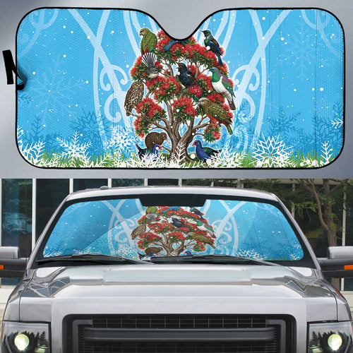 New Zealand Birds Christmas Auto Sun Shade Pohutukawa Xmas Tree