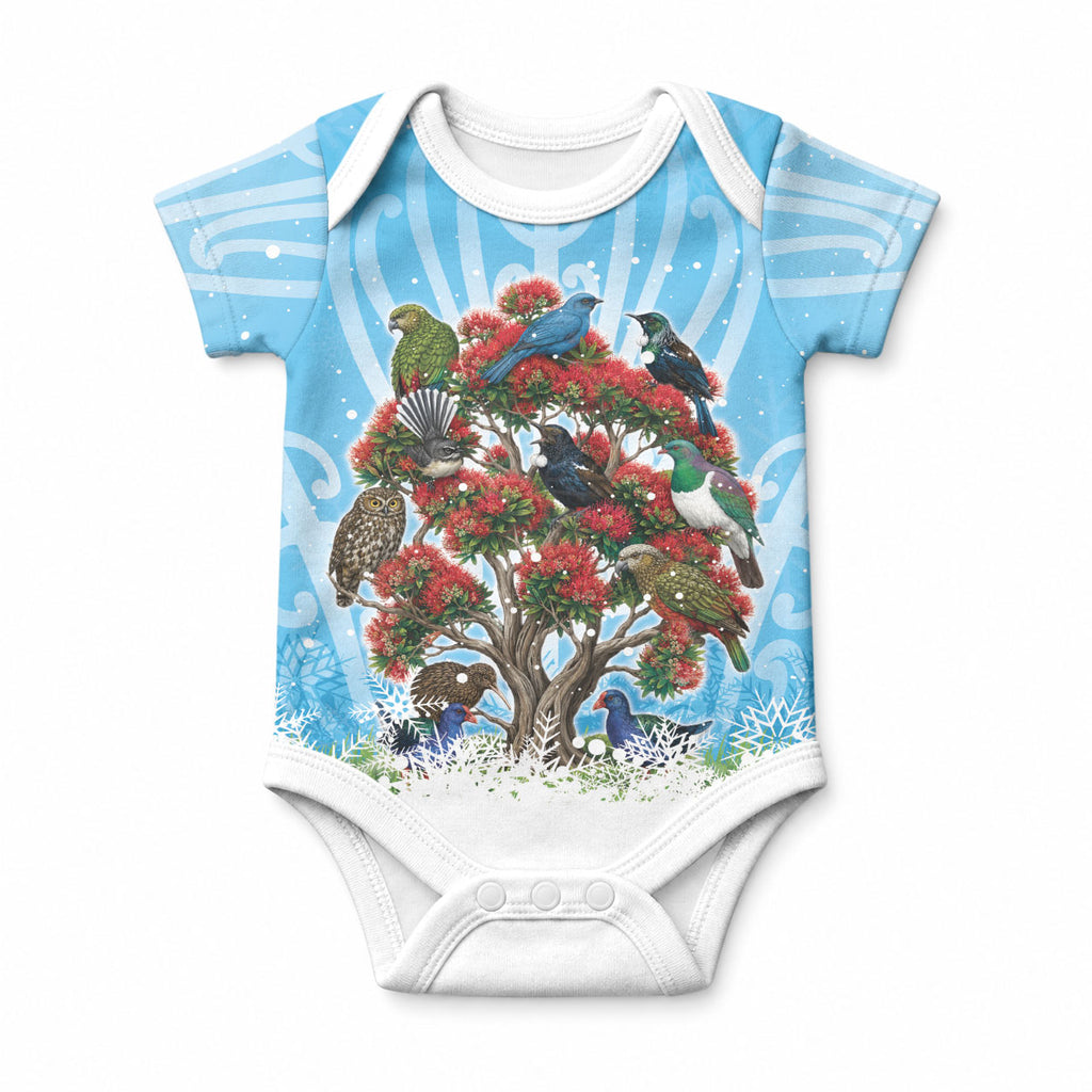 New Zealand Birds Christmas Baby Onesie Pohutukawa Xmas Tree