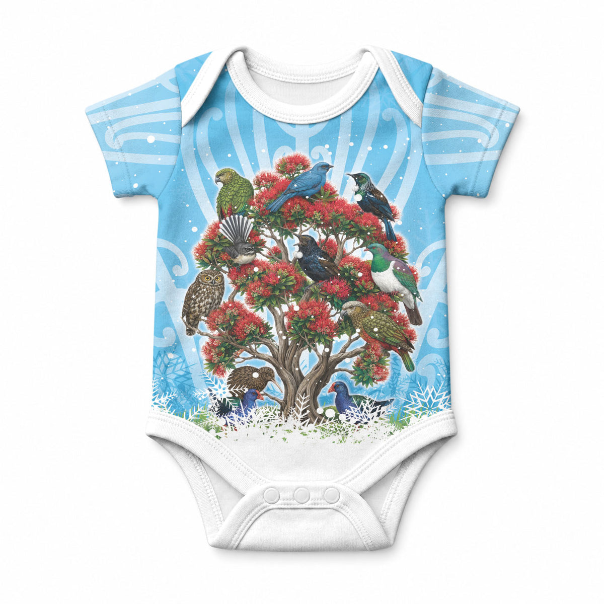 New Zealand Birds Christmas Baby Onesie Pohutukawa Xmas Tree
