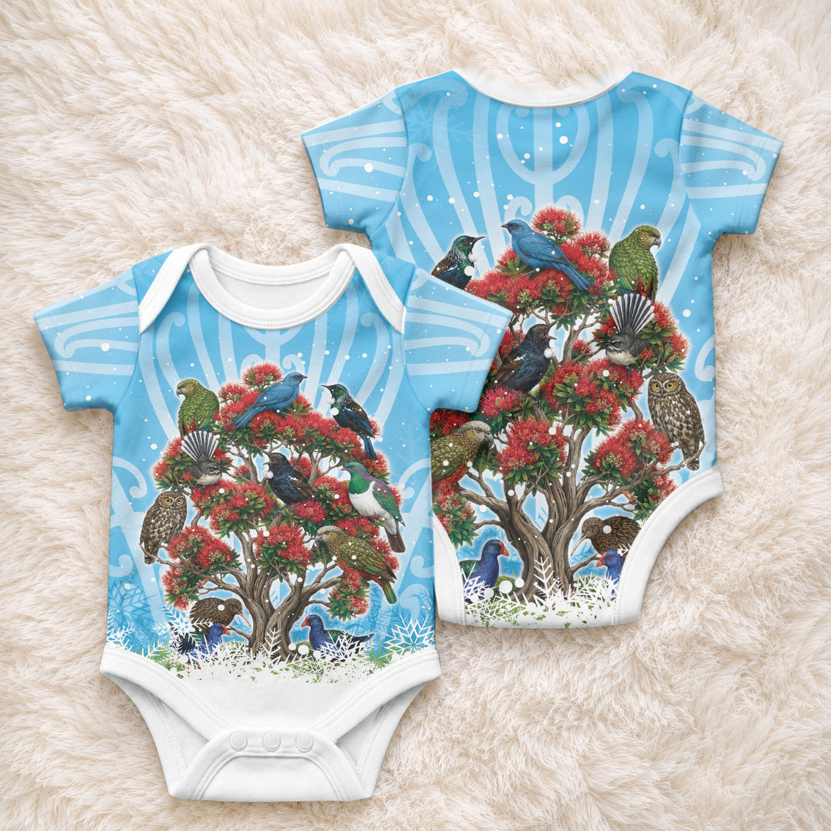 New Zealand Birds Christmas Baby Onesie Pohutukawa Xmas Tree