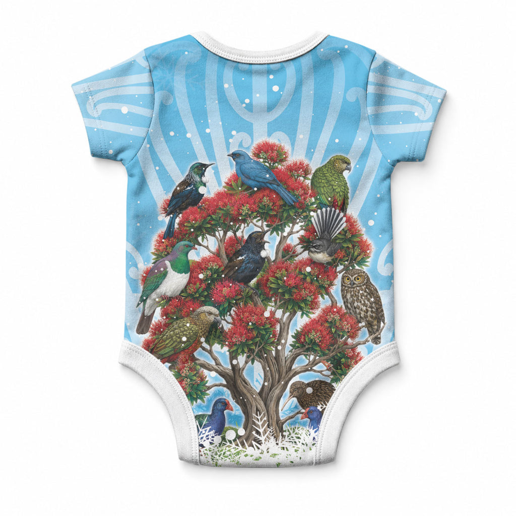 New Zealand Birds Christmas Baby Onesie Pohutukawa Xmas Tree