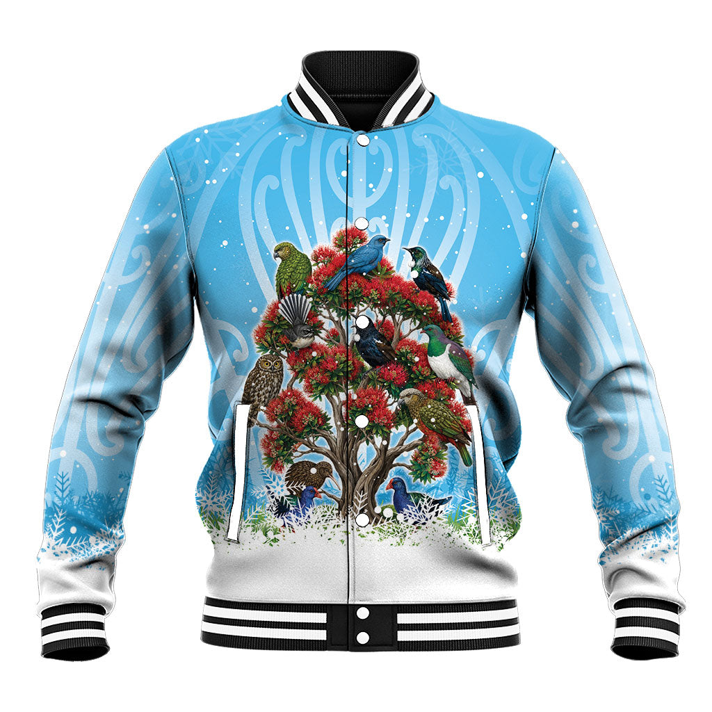 New Zealand Birds Christmas Baseball Jacket Pohutukawa Xmas Tree