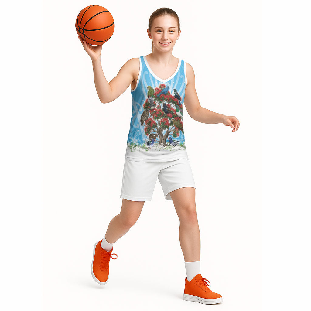 New Zealand Birds Christmas Basketball Jersey Pohutukawa Xmas Tree