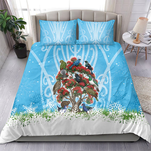 New Zealand Birds Christmas Bedding Set Pohutukawa Xmas Tree